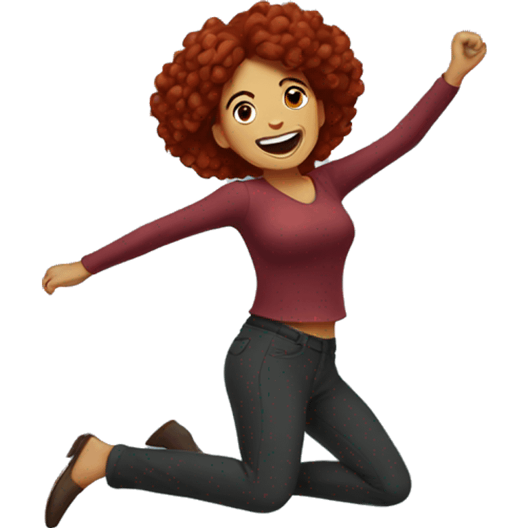 Dark red hair mexican woman jumping in celebration emoji