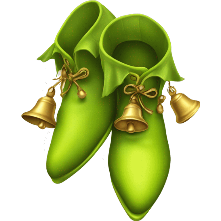 Realistic isolated chartreuse elf shoes with bells. emoji