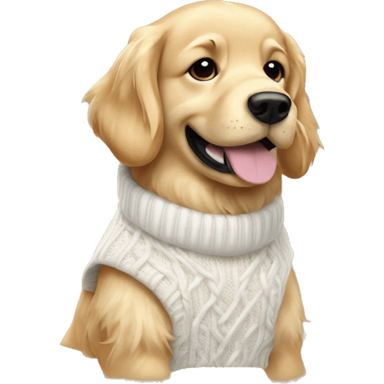 golden retriever dog wearing a white cable knit sweater vest emoji