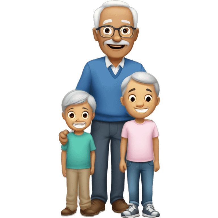 grandfather with grandson and granddoughter emoji