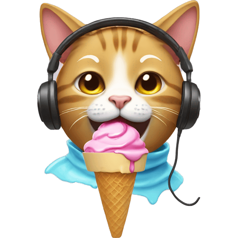 A cat eating ice cream with headphones on emoji