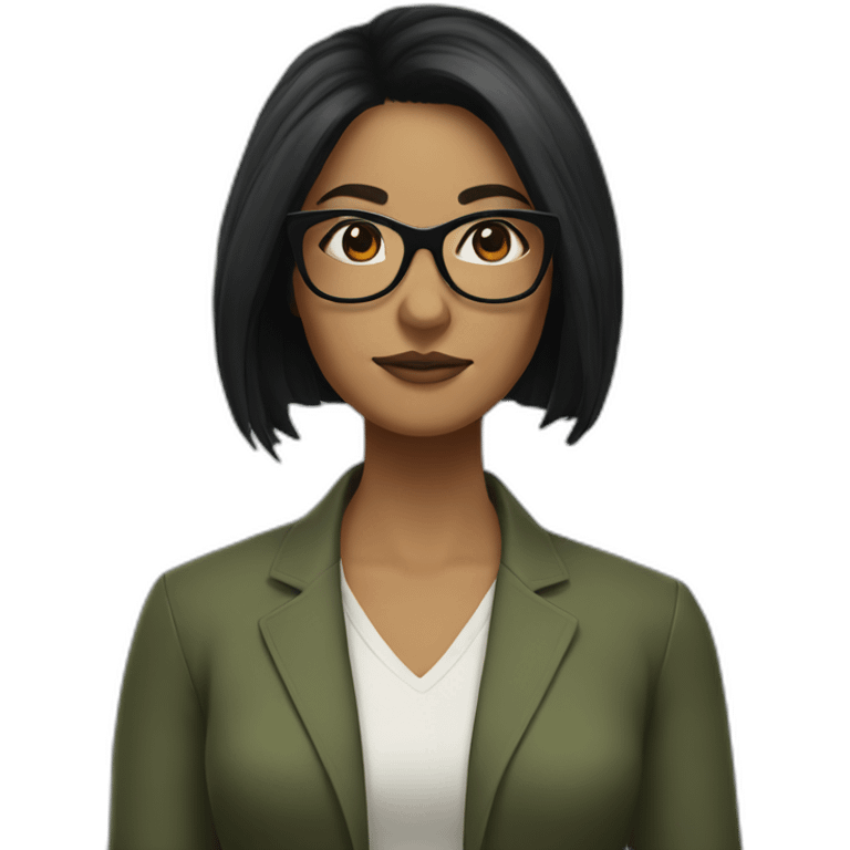 Woman with black hair and strokes of white in hair and turtle glasses emoji