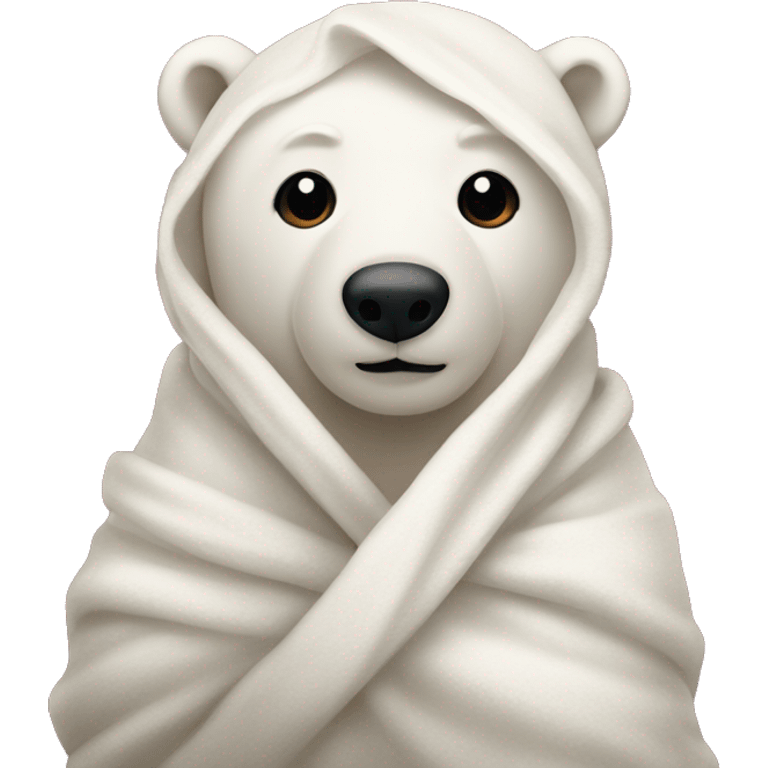 cute polar bear wrapped in a dark red blanket emoji