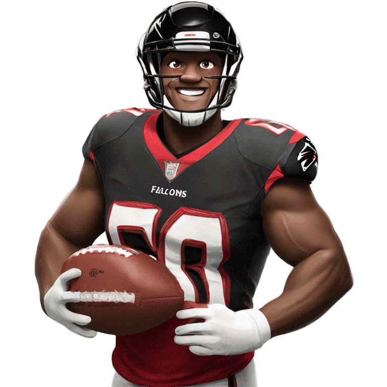 Football player with falcons jersey big muscles and holding a football in front of the Mercedes Benz stadium emoji