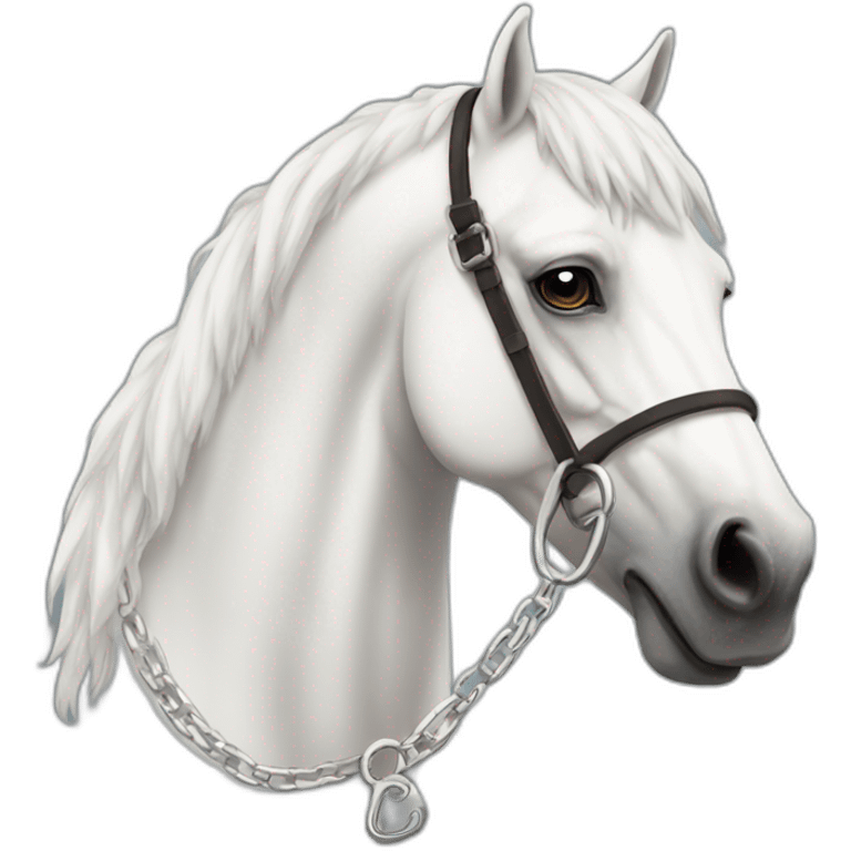 White stallion mustang wearing a key around the neck only emoji