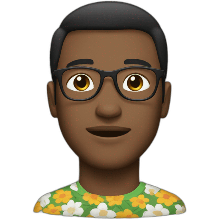 white guy dark short hair wearing glasses and dark t-shirt with flowers print emoji