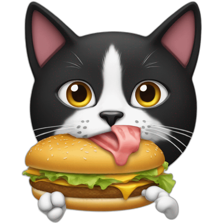 Tuxedo cat eat burger emoji