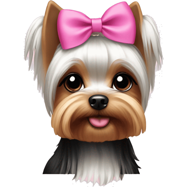 White and black Yorkie with a pink bow on the head emoji