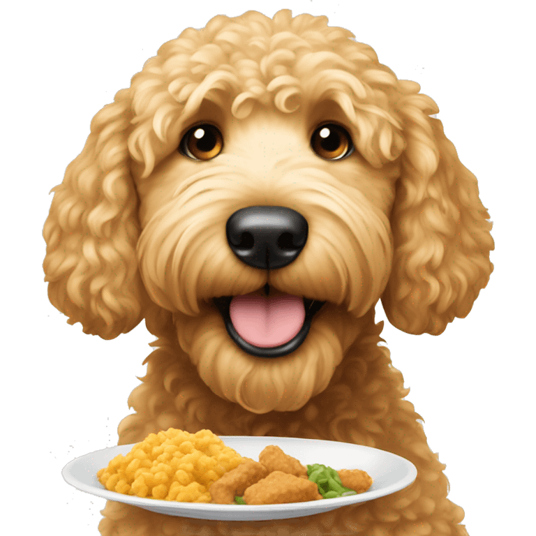 Golden doodle eating his food emoji