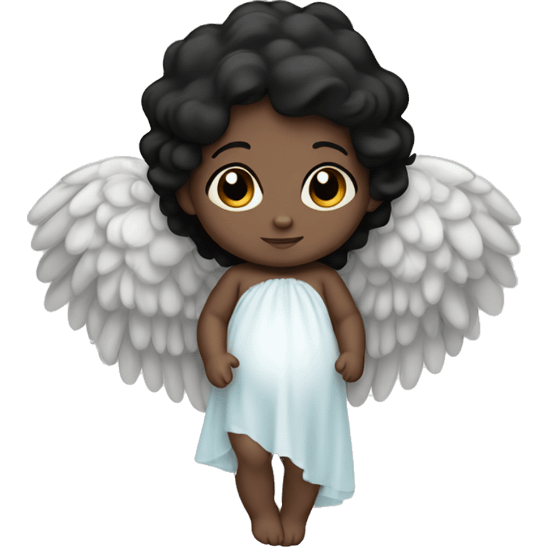 Newborn with angel wings, black hair, dark complexion emoji