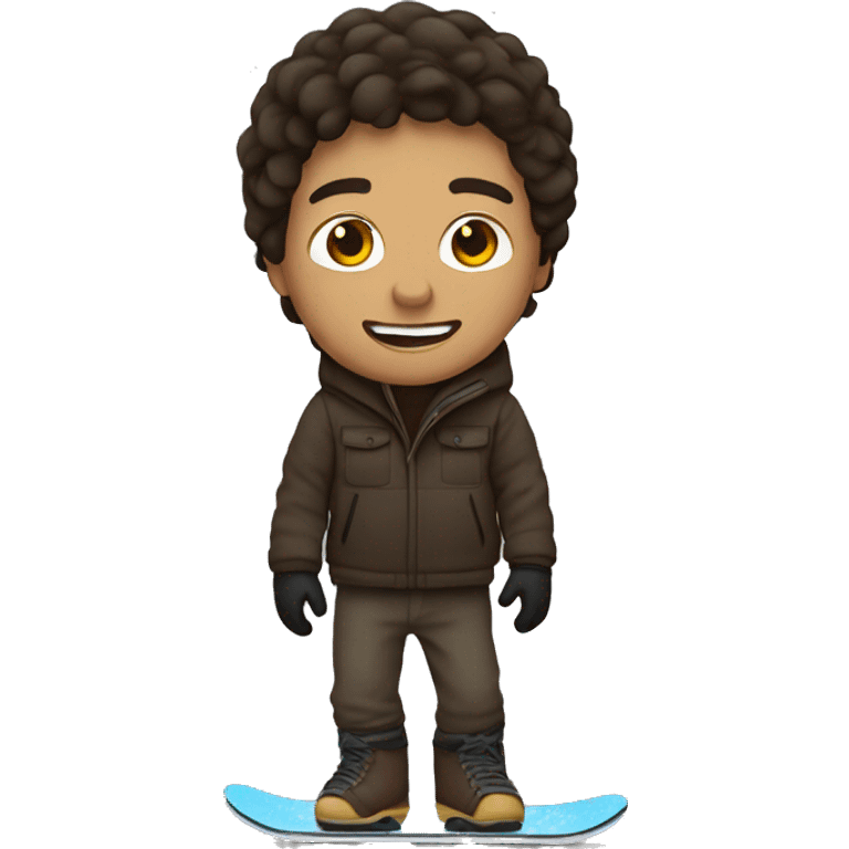 Guy on snowboard with dark brown hair white  emoji