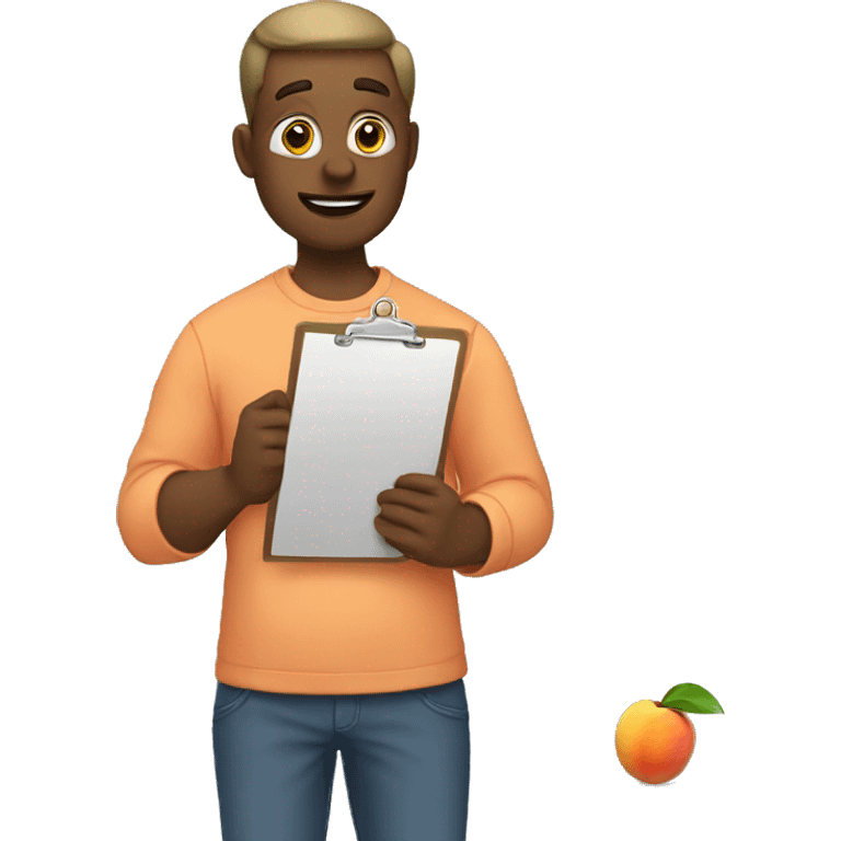 guy eating a peach and holding a clipboard emoji