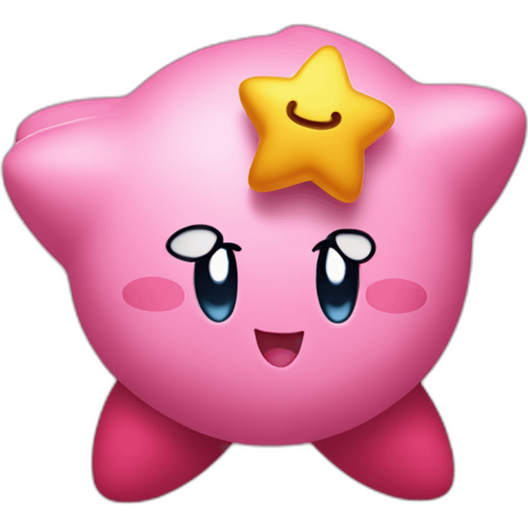 cute happy Kirby jumping on a star emoji