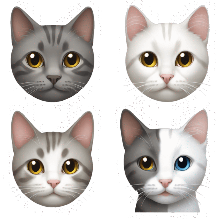 Grey cat, tabby cat and white cat emoji