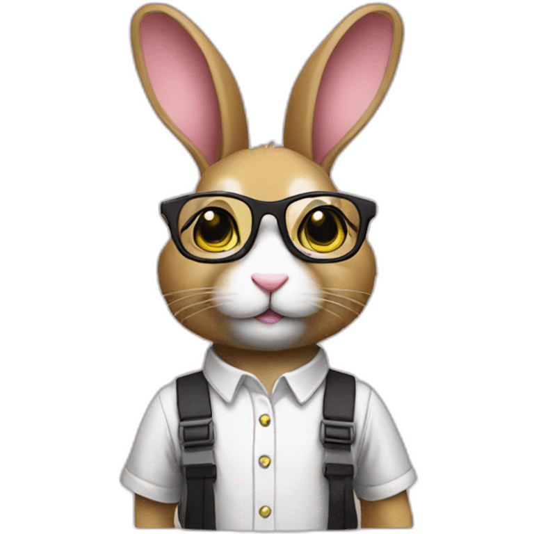 Specialist rabbit pink, glasses black, wears shirt yellow emoji