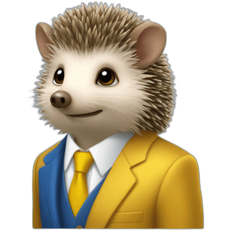 A hedgehog student in a suit in the color of the Ukrainian flag in a square academic cap emoji