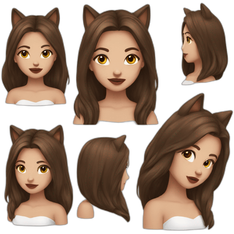  girl brown long hair lipstick wolf ears  emoji