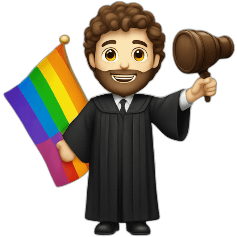 brown haired male judge with a beard waving pride flag emoji