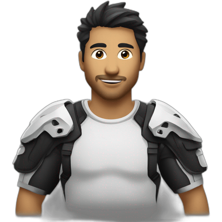 Chico medio gordo sobre una moto de enduro con remera negra con lobo BMS  emoji