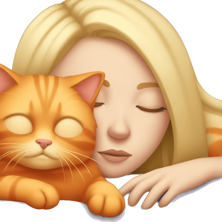 Blonde girl sleeping with orange cat emoji