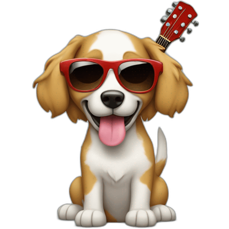 Perrita de aguas con gafas de sol tocando una guitarra eléctrica emoji