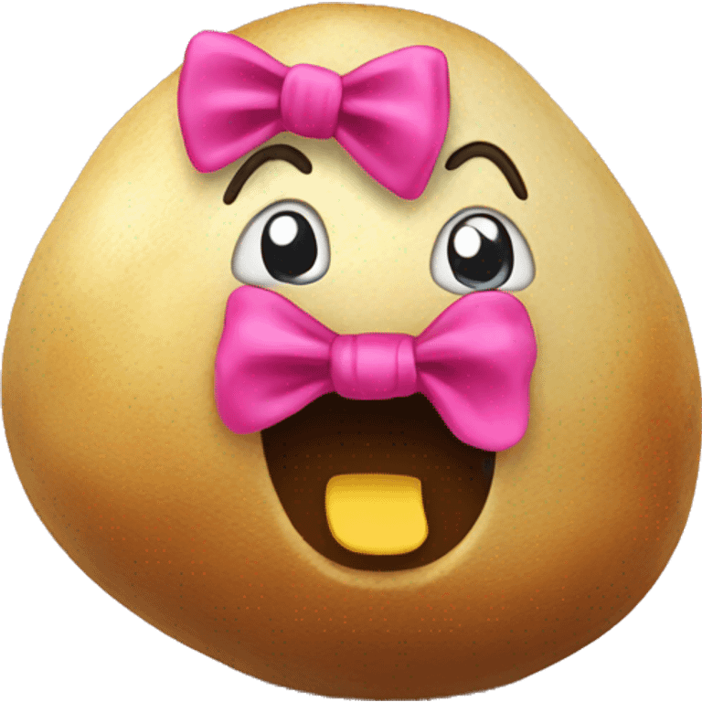 Laughing potato with pink bow emoji