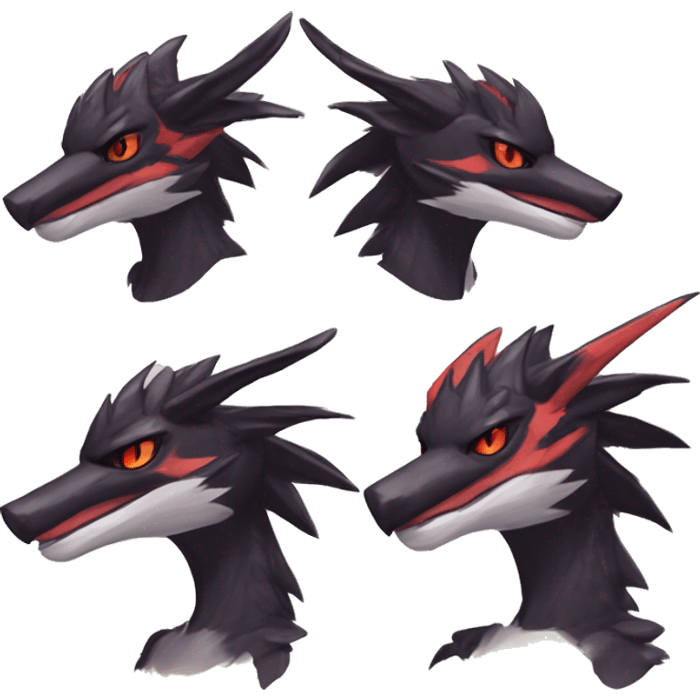 Black Cool Edgy Anthro Noivern-Nargacuga-Sergal-Fakémon  with White and Red Edgy markings emoji