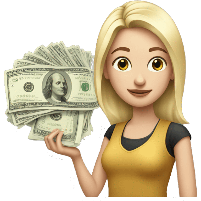 30 years old white girl with money in her hands  emoji