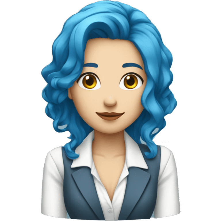 blue hair business women white shirt blue jacket thinking emoji