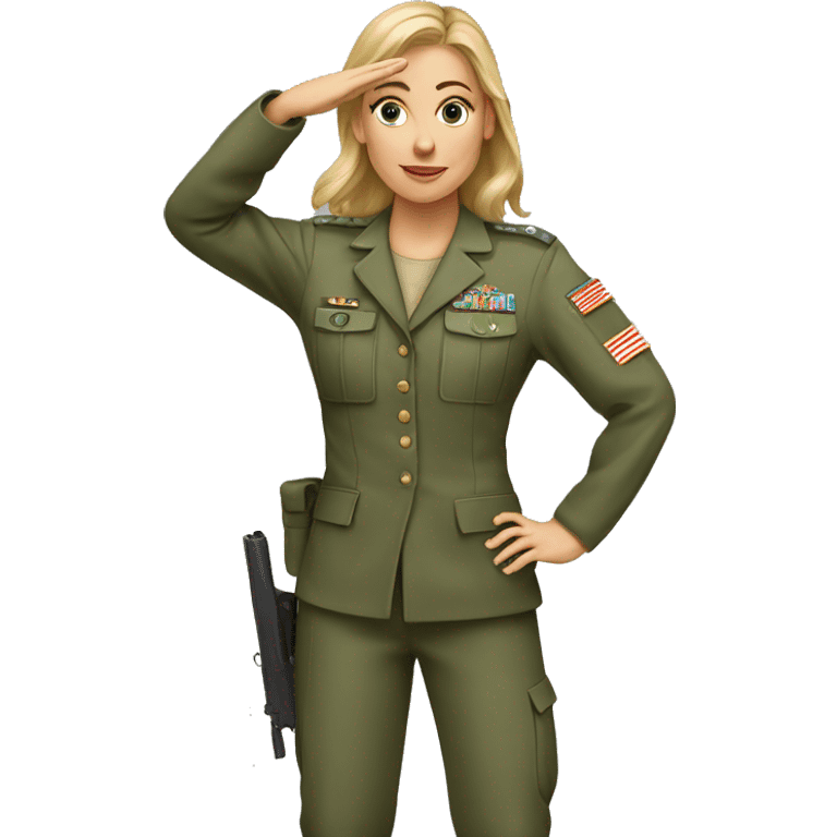 a caucasian female soldier making the military salute emoji