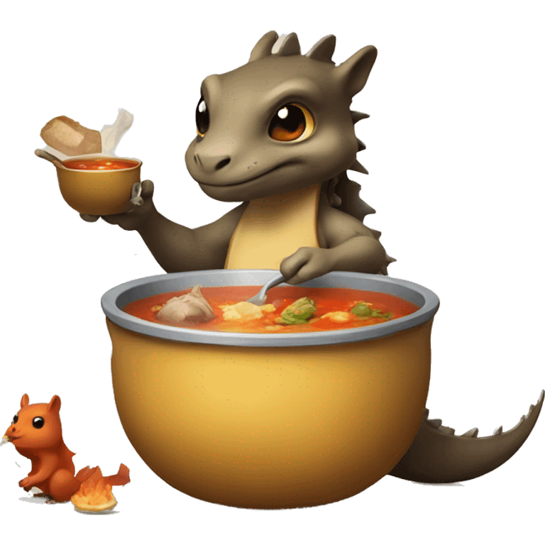 Dragon cooking soup with a squirrel  emoji