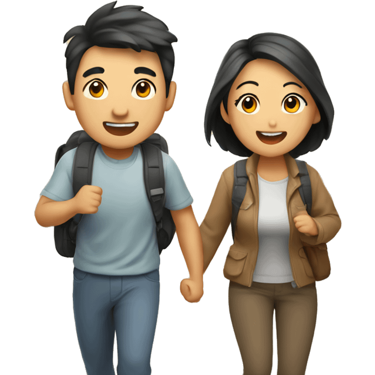 Cute Asian couple excitedly traveling  emoji