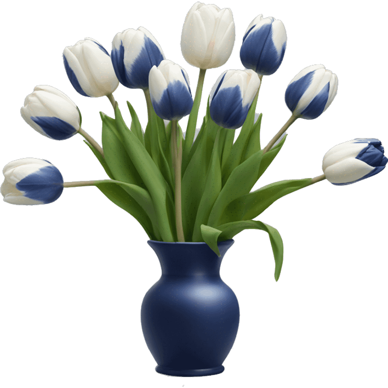 Navy blue tulips in white vase  emoji