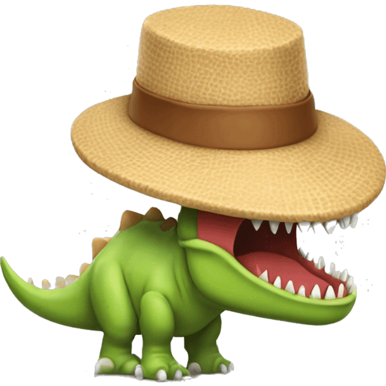 dino wear hat and eat pasts emoji