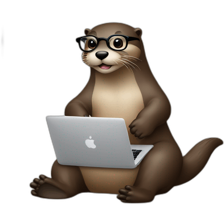 otter with eyeglasses leaning against a pillow while using a macbook emoji