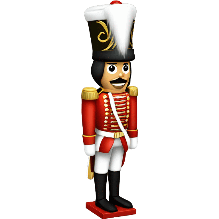 A classic wooden nutcracker figure, dressed in a colorful soldier uniform with a tall hat, bold details, and a functional lever for cracking nuts. emoji