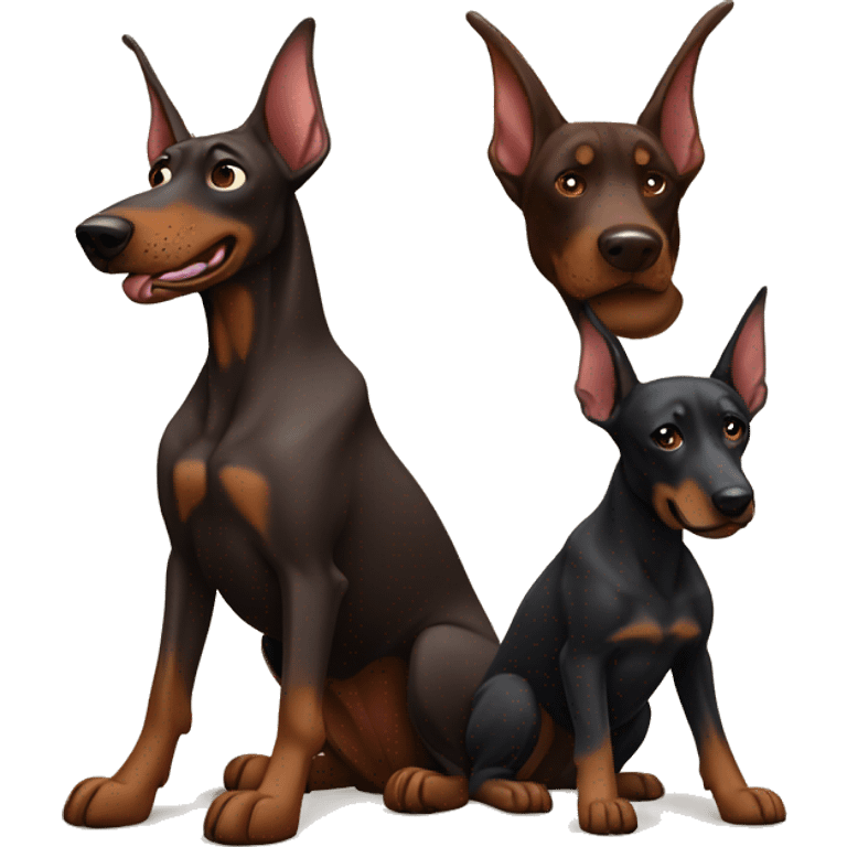 Choco Doberman with erect ears and black Doberman with hanging ears emoji