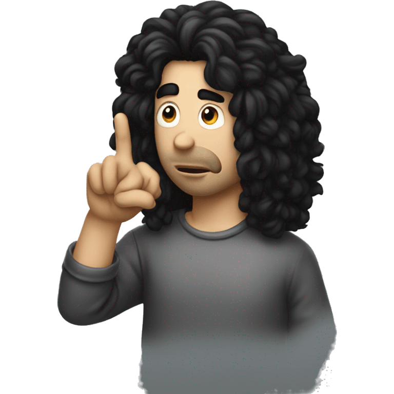 A white guy with big black hair doing the silence sign emoji