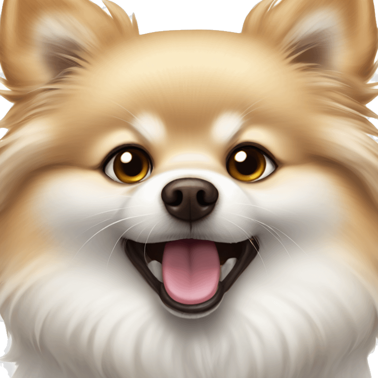 feral white Pomeranian brown ears with open mouth emoji