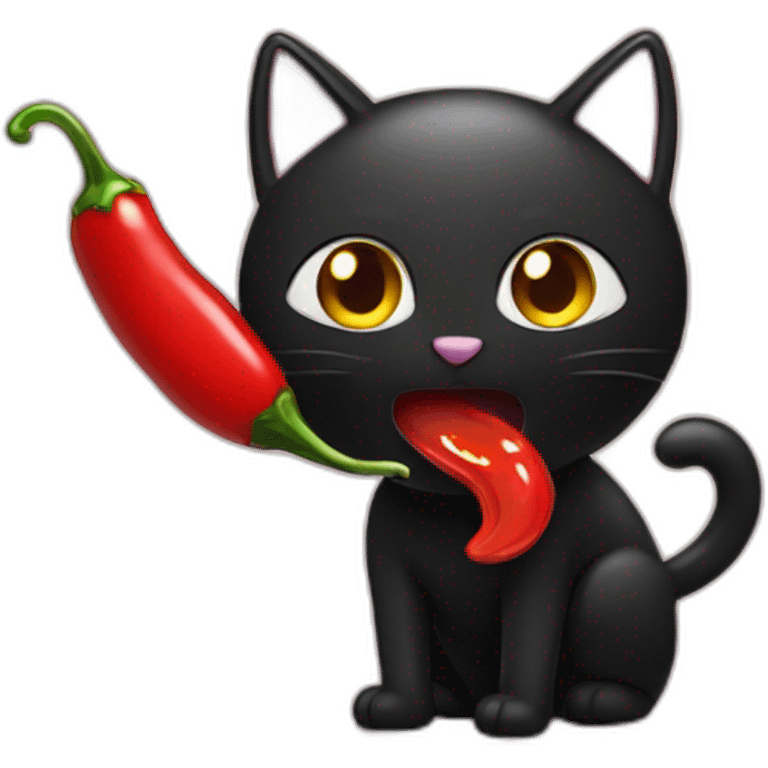 Black Cat eat chili pepper emoji