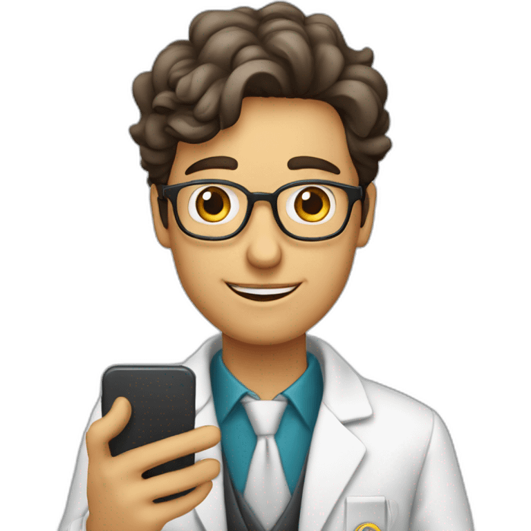 jovem professor segurando nas mãos um celular emoji