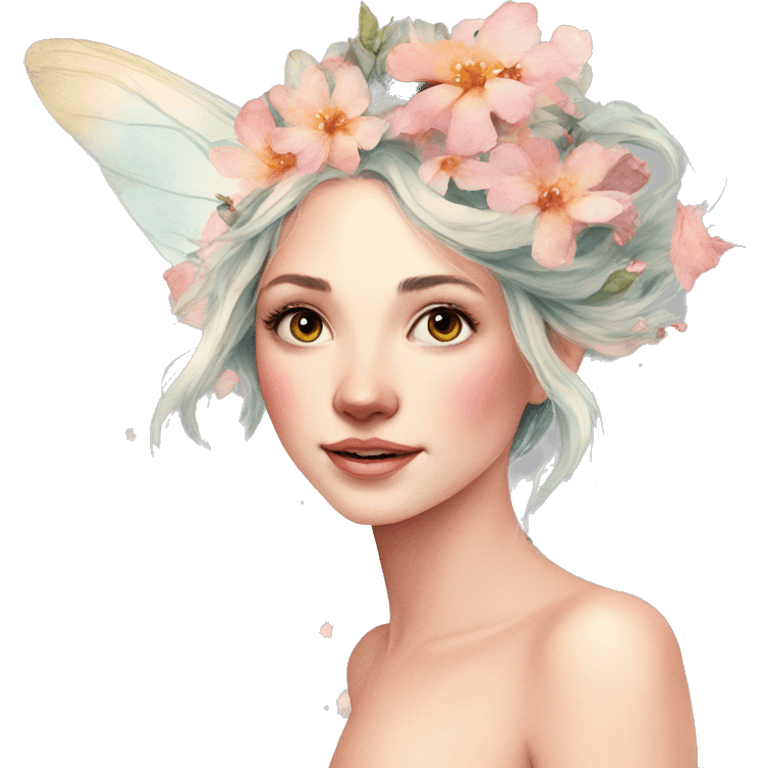 Watercolor flying fairy floral feminine  emoji