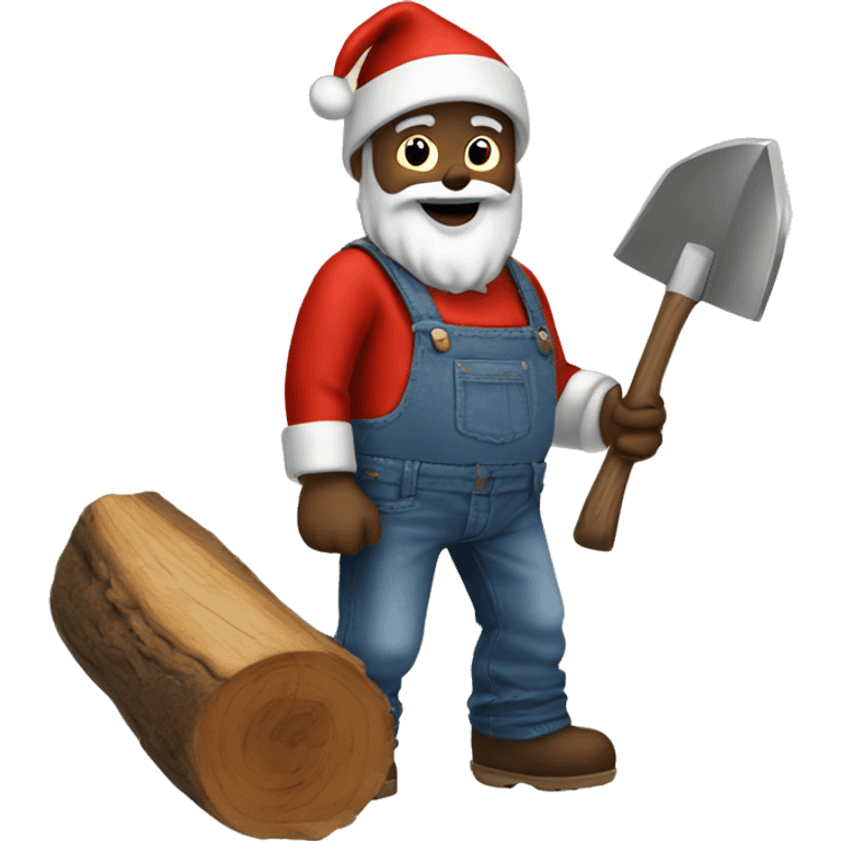 Santa chopping wood wearing jeans emoji