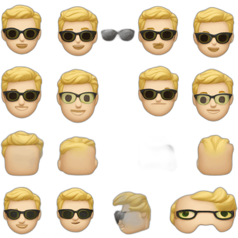 corps et visage d'un joli homme blond aux cheveux court et boucles yeux verts et des lunettes emoji