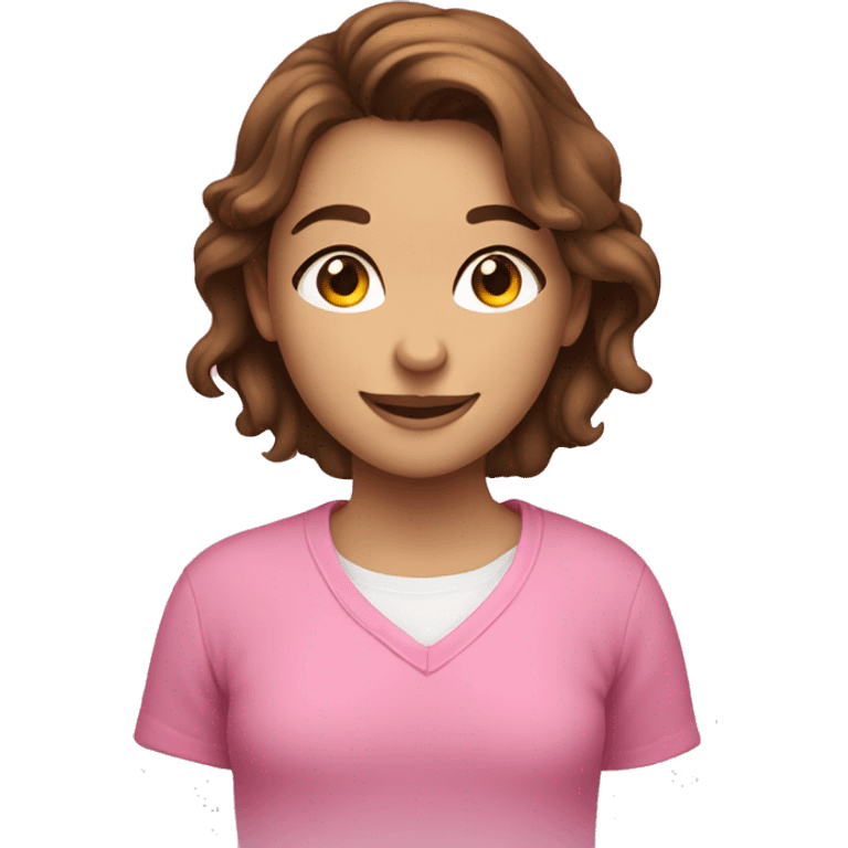 smiling girl with brown hair pink shirt cozy emoji