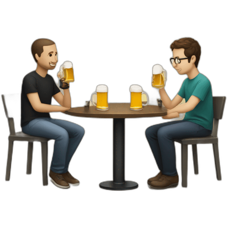 Sam Altman and Satya Nadella at a small table, both drinking beer.  emoji