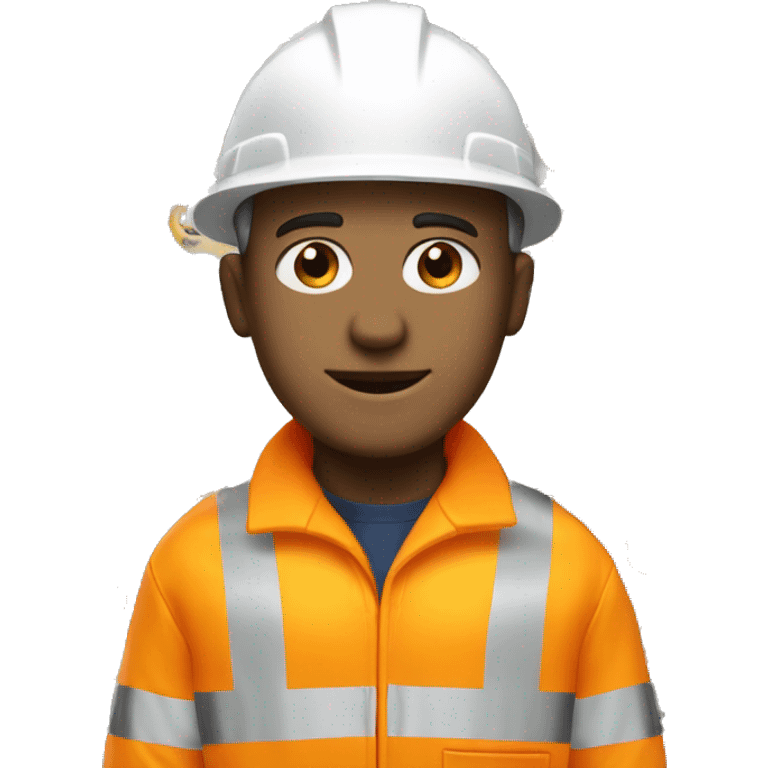 White Engineer with all white hat and orange hivis. Similar to iphone emojies. emoji