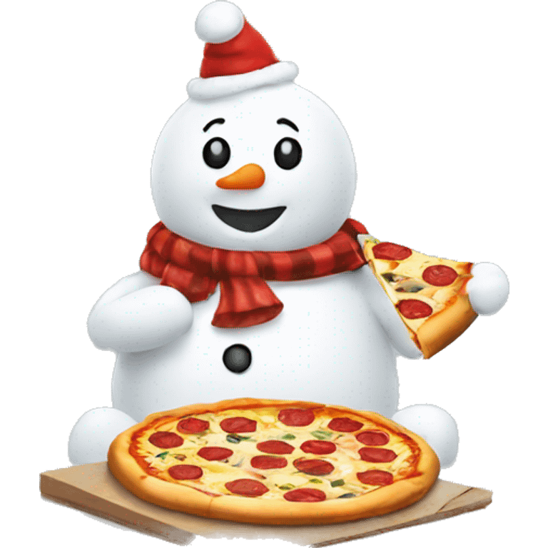 Snowman eating pizza emoji