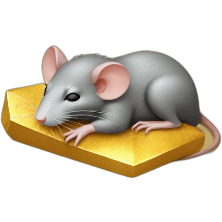 Rat sleeping on piece of gold emoji