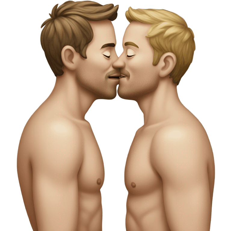 Two white men tenderly kissing no shirts emoji